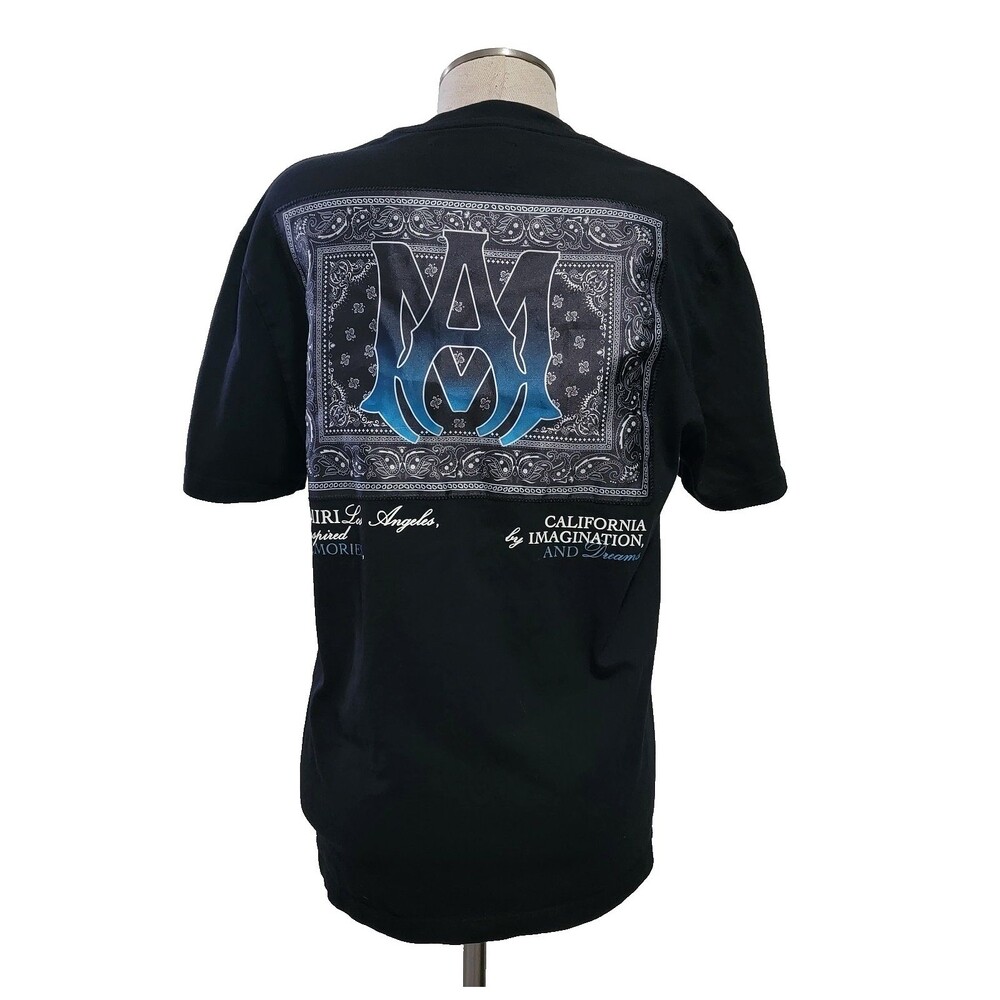AMIRI Mens S Black Bandana Paisley MA Logo Graphic Tee Shirt Spirit California